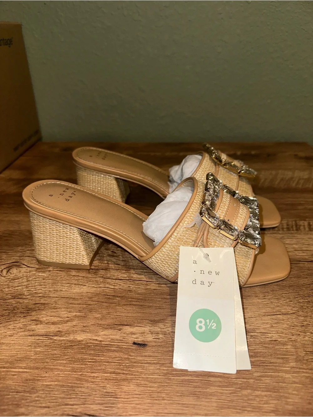 a new day Beige Woven Block Heel Mules with Crystal Buckles - Picture 5 of 8
